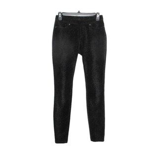 HUE Leggings S Black Gray Ankle Knit Corduroy Mid Rise Pockets Print Pants